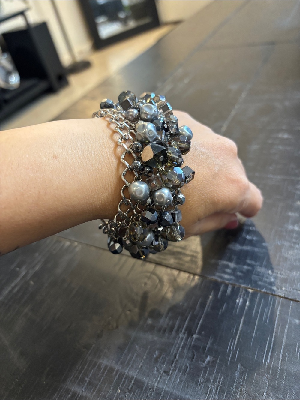 Premier Designs Silver Gray Crystal Cluster Chacha Bracelet Elegant Jewelry
